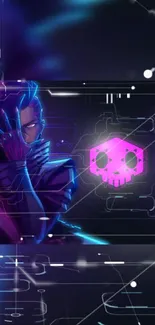 Futuristic cyberpunk neon design with vibrant purple and pink hues.