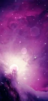 Purple nebula space wallpaper with stars and cosmic hues.