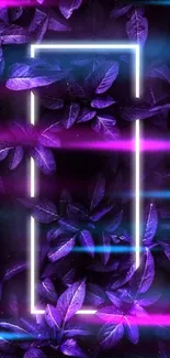 Purple neon leaves with glowing frame design.