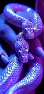 Purple snake with vibrant design on hands