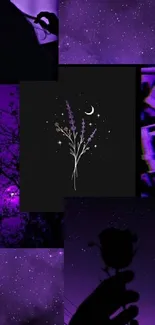 Purple night aesthetic wallpaper with mystical elements and cosmic scenery.