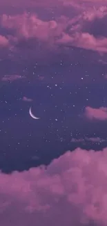 Purple sky with crescent moon and stars wallpaper