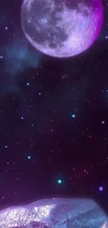 Purple night sky with moon and stars wallpaper.