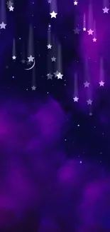 Purple sky with crescent moon and stars, perfect for mobile wallpaper.