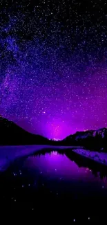 A stunning mobile wallpaper of a purple night sky filled with stars.