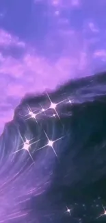 Purple ocean wave with sparkling stars.