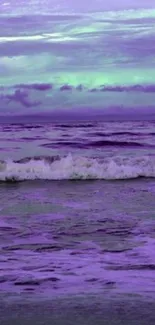 Purple ocean waves under a cloudy sky wallpaper.