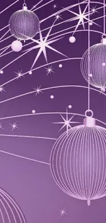 Purple ornament wallpaper with stars and spheres on mobile.