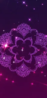 Ornate purple mandala wallpaper with stars.