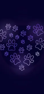 Purple paw print wallpaper on dark background with glowing effect.