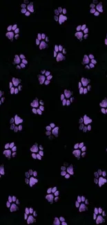 Purple paw print mobile wallpaper with black background.