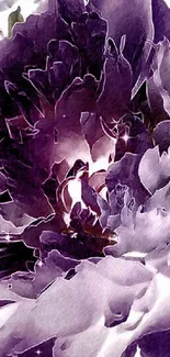 Purple peony floral art with watercolor effect on mobile wallpaper.