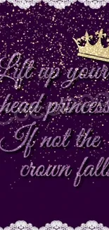 Purple wallpaper with a princess quote and crown design.