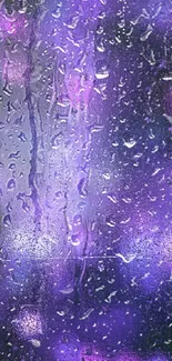 Purple raindrop glass wallpaper with vibrant bokeh lights.