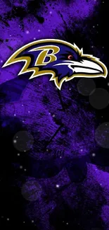 Purple and black wallpaper featuring a raven logo.