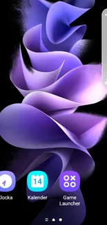 Mobile wallpaper with a purple ribbon design on a black background.