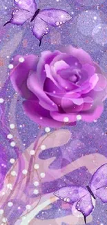 Purple rose and butterflies mobile wallpaper