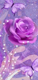 Purple rose and butterflies mobile wallpaper in elegant design.