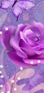 Purple rose and butterfly mobile wallpaper.