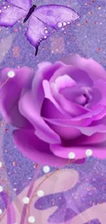 Purple rose and butterfly on a light purple background.