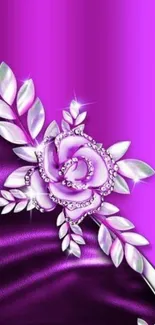 Elegant purple wallpaper with jeweled rose design.