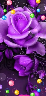 Purple rose mobile wallpaper with colorful glitters.