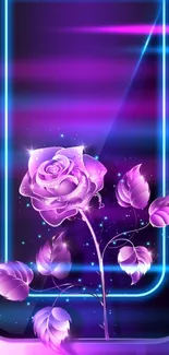 Purple rose with neon blue outline in a digital art style.