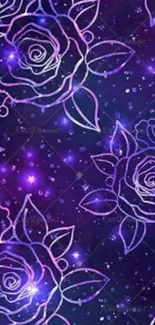 Purple neon rose wallpaper with a starry background.