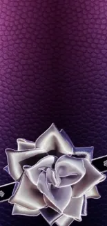 Purple textured wallpaper with silver rose and black ribbon accents.