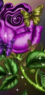 Purple rose with butterflies mobile wallpaper.