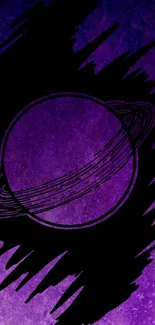 Abstract purple wallpaper with Saturn planet design.