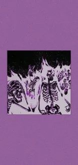 Surreal skeleton illustration on purple background wallpaper.