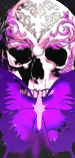 Purple skull and butterfly artistic wallpaper for mobile.