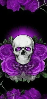 Gothic wallpaper with purple skull and roses design.