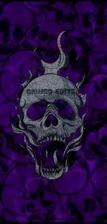 Grunge skull on dark purple background mobile wallpaper.