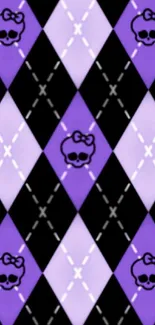 Purple argyle skull pattern phone wallpaper.