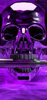 Purple skull with bullet on smoky background wallpaper.