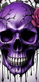 Purple skull with roses dripping black ink.