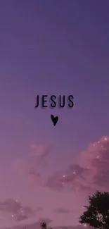 Purple sky wallpaper with "Jesus" text and heart.