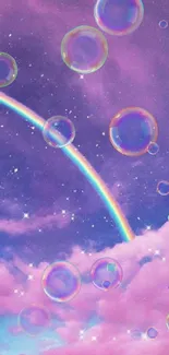 Dreamy purple sky with rainbow and stars mobile wallpaper.