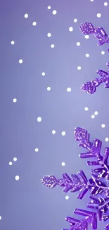 Purple snowflake with white dots on gradient background.