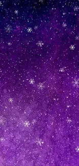 Elegant purple wallpaper with snowflakes and a starry night sky.