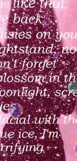 Purple sparkle silhouette with cosmic text on wallpaper.