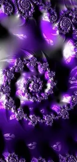 Purple spiral fractal art wallpaper with abstract design.