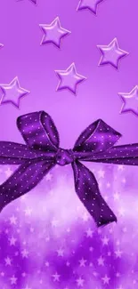 Purple wallpaper with stars and a bow design.