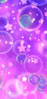 Purple wallpaper with stars and bubbles.