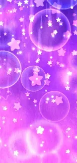 Purple wallpaper with stars and bubbles.