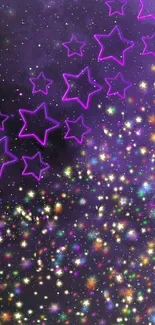 Vibrant purple starry night wallpaper with neon stars.