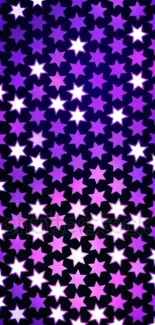 Purple and white stars forming a vibrant pattern on a dark background.