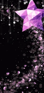 Purple polygonal star with a sparkling trail on a dark background.